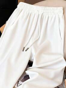 Resyla 女士时尚百搭休闲纯色运动裤 - 白色 - 查看 3