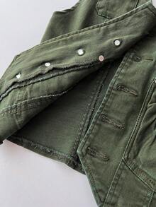 Elamini Women's Front Button Backless Halter Denim Blouse - Army Green - View 4