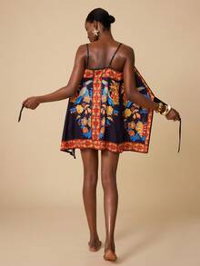 Swim Chiccia Kimono femme avec ceinture, robe de style bohème élégante avec imprimé d'oiseaux tropicaux et d'animaux pour la plage et la villégiature - Multicolore - Voir 5