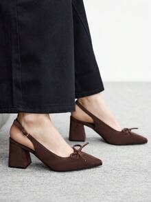 CUCCOO BIZCHIC Women's Classic Burgundy Pointed Toe Mid Chunky Heel Slip-On Pumps, Versatile For Commuting, Dating, Party, Holiday, Wedding For Christmas Spring Shoes - chestnut brown - View 4