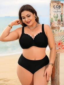 Swim Lushoire Áo bikini đi nghỉ mát cỡ lớn dành cho nữ, có gọng nâng ngực, kiểu dáng tối giản và thanh lịch theo phong cách châu Âu. - màu đen - Xem 4