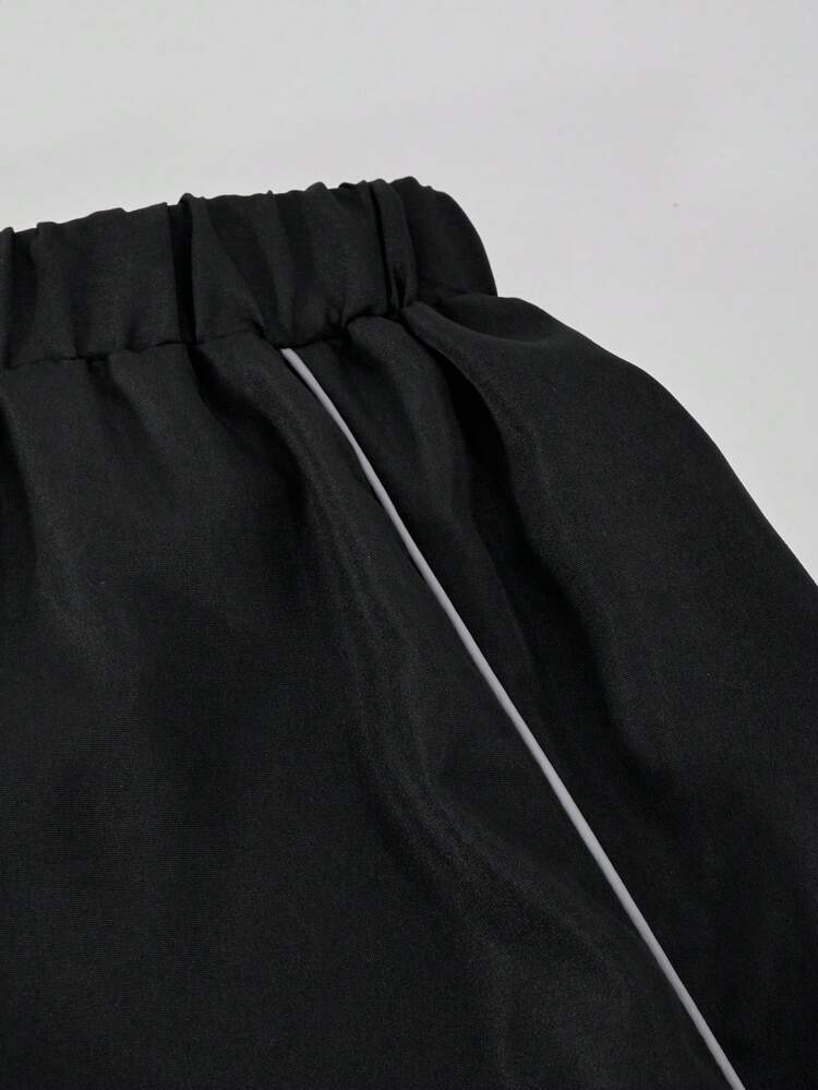 Sparklyn Bộ 2 món áo thun và quần dài kiểu dáng thường ngày dành cho nữ tuổi teen, in hình ngôi sao trắng trên ngực, dây rút trang trí màu trắng, thích hợp cho đi dạo, mua sắm, đi học, có thể phối cùng áo khoác hoặc áo vest. - màu đen - Xem 5