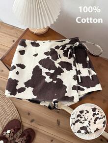 Comfortcana Váy ngắn nữ họa tiết da báo, kiểu dáng chữ A, thích hợp mặc mùa hè, xuân, đi biển hoặc đi nghỉ mát. Thiết kế thời trang, có dây buộc bên hông. - Màu nâu Sô-cô-la - Xem 1