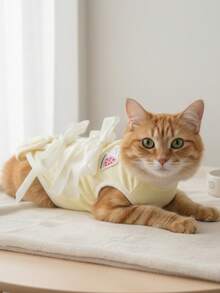 PETSIN White Spring/Summer Casual Rabbit & Watermelon Print Breathable Comfortable Veterinary Wrap Surgical Suit, 100% Cotton Absorbent Nursing Garment For Spaying, Lactation And Pet Special Clothing