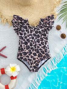 SHEIN This 1-Piece Baby Girl Cute And Versatile Sleeveless Swimsuit With A Cute Leopard Print Is Perfect For Vacations And Spring/Summer.