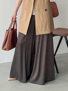 FRIFUL Pantalones casuales sueltos de unicolor con cordón en la cintura, versátiles para primavera y verano - Gris - Ver 2