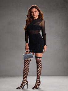 CUCCOO SZL Pointed Toe Chunky Heel Sexy Knee-High Boots - Black - View 6