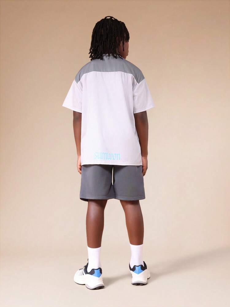 Mesh Panel T-Shirt And Shorts Set With NY Print