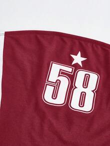 SHEIN EZwear 女士针织酒红色撞色滚边字母印花运动抹胸上衣 - 酒紅色 - 查看 3