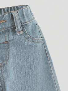 SHEIN Playful Pals Quần jean ống rộng cạp chun cho bé gái - Rửa nhẹ - Xem 7