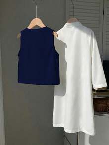 SHEIN 2pcs/Set Vintage Star & Moon Print Vest + Stand Collar Long Shirt, Casual Outfit For Young Boys, Suitable For School, Birthday, Spring, Summer, Autumn - Multicolor - View 4