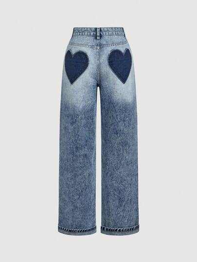 SHEIN MOD Women's Heart Pattern Casual Jeans