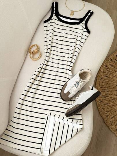 Franclia Women's Casual Striped Print Sleeveless Dress, Summer