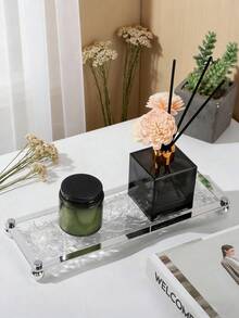 1pc Stone Pattern Clear Acrylic Tray Bathroom Vanity Trays With Stand, Cosmetic Table Jewelry Skin Care Cosmetics Tray, Napkin Tray, Clear Color Tray For Perfume, Aromatherapy, Shower Gel, Skin Care Products, Cosmetics - White - View 8