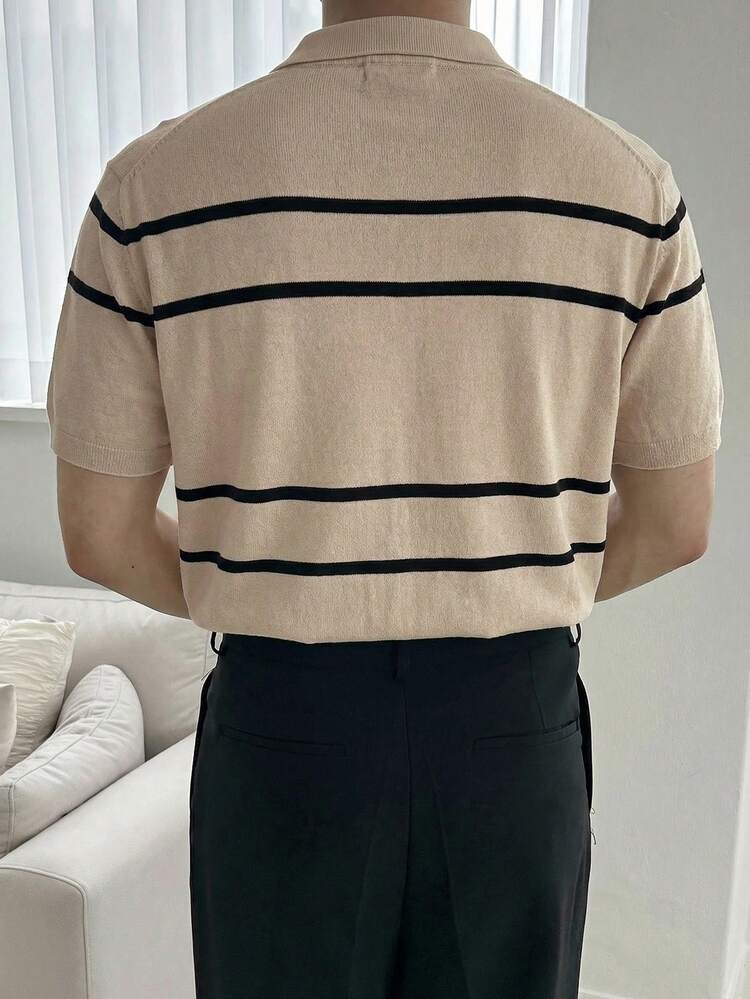 Men's Striped Polo Collar Knit Sweater, Spring/Summer