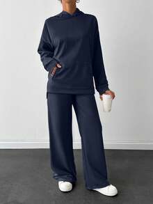 EURMUSE Light Grey Two Thread Sweatshirt And Sweatpant With Label Detail - Navy Blue - View 3