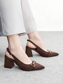 CUCCOO BIZCHIC Sepatu hak tebal wanita warna burgundy, desain minimalis klasik, cocok untuk bepergian, kencan, pesta, liburan, pernikahan, Natal, Hari Valentine, dan musim semi. - coklat flax - View 5