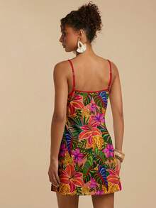 Travachic Đầm ngắn nữ kiểu dáng nghỉ dưỡng thoải mái, họa tiết hoa nhiệt đới và da báo, thắt eo bên hông, thích hợp cho kỳ nghỉ, kiểu dáng đa năng, dễ phối đồ theo phong cách đảo. - trắng - Xem 2