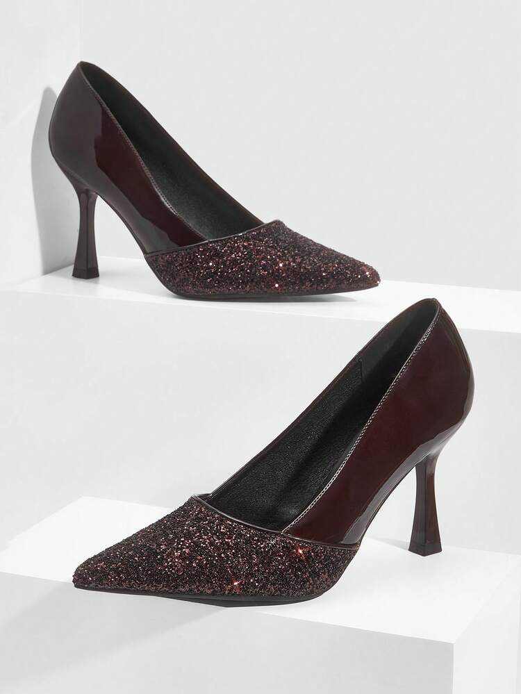 CUCCOO SZL Women Shoes Pointed Stiletto Brown Mirror Shining Gretel Women High Heels Shoes Simple Fashionable Sexy Gorgeous Party Banquet Women High Heels Valentine's Day