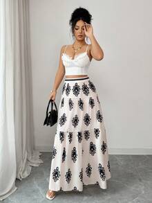 Breezaya Women's Casual Vacation Waist Patchwork Design Layered Cake Skirt With Zipper, Draping Effect - Apricot - View 6