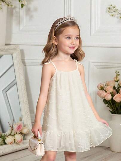 Vestido de tirantes finos con volantes y estampado de mariposas bordadas en 3D, estilo vintage elegante para niñas. Vestido casual adecuado para fiestas, regalos de cumpleaños, vacaciones, primavera/verano