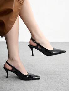 CUCCOO BIZCHIC 女士尖头细高跟PU皮套脚凉鞋，时尚简约设计，舒适百搭，适合日常、派对和宴会穿着。 - 黑色 - 查看 4