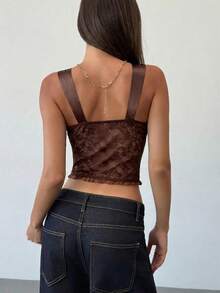 Aloruh 女士性感蕾丝吊带背心，浪漫情人节、派对、音乐节、夏季街头服饰 - 咖啡棕 - 查看 2
