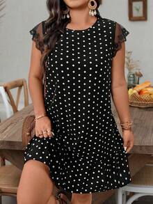 Breezaya Đầm midi tay ren hoa dành cho nữ cỡ lớn - Đen và trắng - Xem 3