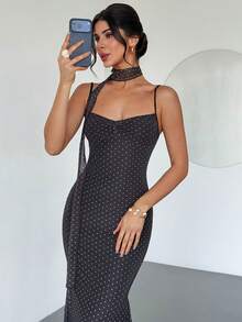 Firerie 女士新款复古黑色波点修身鱼尾连衣裙，时尚春夏连衣裙，性感优雅波点连衣裙，鱼尾裙，胸部褶皱设计，荷叶边吊带连衣裙，婚礼派对连衣裙，约会连衣裙，适合通勤，优雅，性感，度假，海滩，波西米亚风，夏威夷风，音乐节，派对，工作场合 - 黑色 - 查看 14