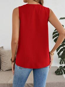 EMERY ROSE Camiseta sin mangas casual con cuello en V y pliegues de unicolor para mujer - Rojo - Ver 2