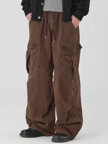 DAZY 男士破洞大口袋水洗牛仔裤，春秋季 - 棕色 - 查看 5