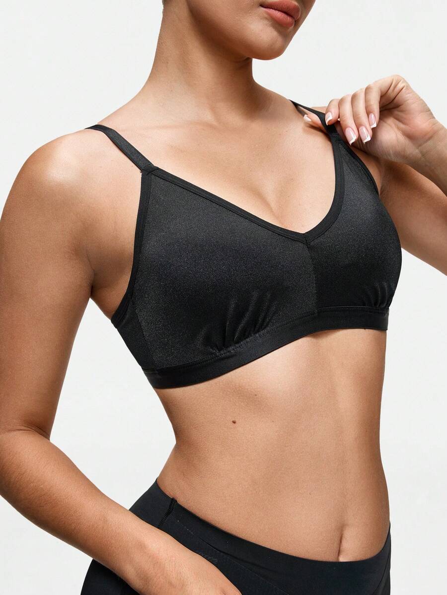 SHAPORA 1pc Black Shiny Fabric Wireless Minimizer Bra With Lift And Side Support For Small Bust Women - Black - View 1