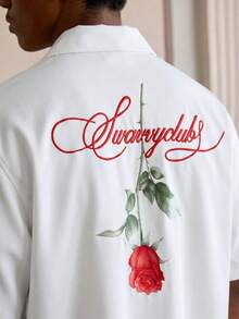 SWAVVY Chemise à manches courtes pour hommes avec imprimé floral et lettres, chemise rose blanche avec design rouge, chemise blanche avec rose blanche, chemise blanche avec rose rouge, t-shirt graphique rose pour les amoureux, Chemise blanche pour la Saint-Valentin - Blanc - Voir 6