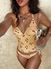 Glamine Bộ đồ bơi tankini kẻ caro màu anh đào ngọt ngào dành cho nữ - trái cam - Xem 6