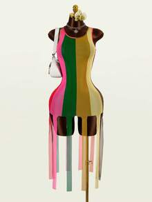 Mistrie 女士度假撞色流苏下摆罩衫连衣裙 - 彩色 - 查看 1