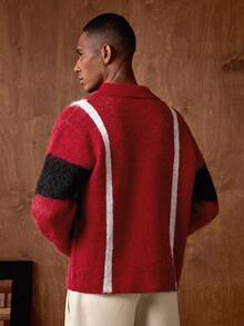 AKNOTIC Business Casual Men's Red Letter Jacquard Long Sleeve Polo Neck Casual Sweater,Autumn Graphic Streetwear Knit 90s Y2k Fashion Graduation Back-To-School NYC Jersey - Red - View 6