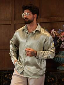 DAZY Men's Solid Green Casual Party Shirt, Spring/Summer - Green - View 4