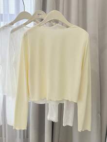 Resyla 轻盈纯色开衫，配吊带连衣裙，薄雪纺蕾丝披肩式上衣，女士 - 黃色 - 查看 4