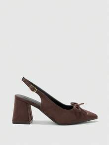 CUCCOO BIZCHIC Women's Classic Burgundy Pointed Toe Mid Chunky Heel Slip-On Pumps, Versatile For Commuting, Dating, Party, Holiday, Wedding For Christmas Spring Shoes - chestnut brown - View 2