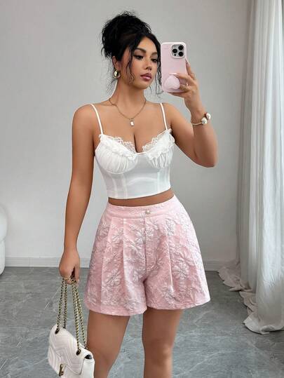 Selianne Women's Fashionable Jacquard Shorts, Suitable For Daily Wear, Weddings, Galas, Commuting, Graduation Parties, Holidays, Vacations, Dates, Elegant Skirt Shorts For Ladies, Suitable For Halloween, Christmas, New Year, Thanksgiving, Professional Versatile Shorts For Teachers, Office Wear, Back To School, Summer Vacation