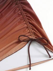 Swim Shayni New Gradient Ruched Zipper One-Piece Swimsuit With Skirt, 3 PiecesConservative Sun Protection Swimwear, European & American Style, Brown Long Sleeve