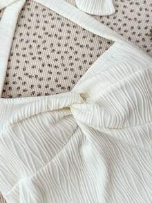 SHEIN Đầm ngắn màu mơ hở lưng dành cho thiếu nữ, kiểu buộc dây/xếp bèo ở gấu, thiết kế hai lớp, thích hợp cho tiệc tùng, hẹn hò, ngày Valentine, kỳ nghỉ, đi biển. - Màu be - Xem 3