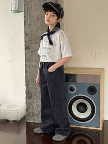 DAZY Tween Boy Casual Pocketed Versatile Everyday Wear & Back To School Wide Leg Jeans Spring - Grey - View 3