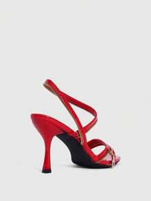 CUCCOO SZL Women's Pointed Toe Zipper Design Fashionable Elegant High Heel Sandals - Red - View 8