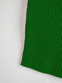 Franclia Camiseta de punto de unicolor acanalado de moda para mujer - Verde - Ver 5