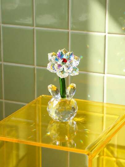 Joivida Creative Glass Sunflower Crystal Artificial Flowers Elegant Home Office Desktop Crystal Craft Ornaments