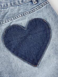 SHEIN MOD Women's Heart Pattern Casual Jeans Valentines Day - Blue - View 4