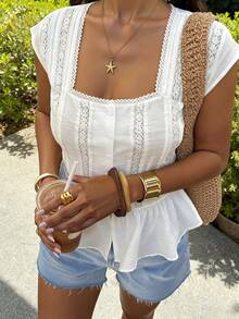 Weeklong Blusa/camisa casual de mujer con parches de encaje de unicolor - Blanco - Ver 3