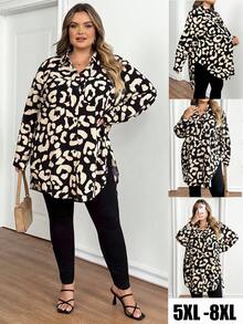 SHEIN CURVE+ Áo sơ mi dài tay dáng suông, in họa tiết, cỡ lớn, thích hợp mặc hàng ngày vào mùa thu và mùa đông. - Nhiều màu - Xem 10