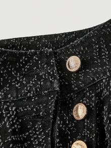 SHEIN MOD Áo khoác choàng denim nữ kiểu dáng thường ngày, chất liệu denim đã qua xử lý. - màu đen - Xem 3